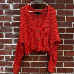 Orange Cropped Knit Cardigan Sweater